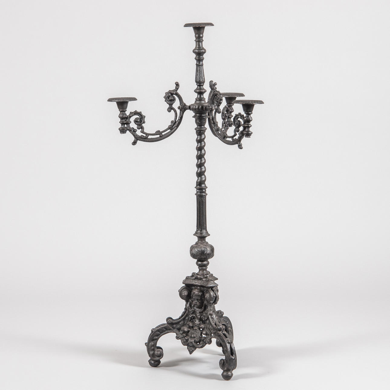 CANDELABE for 4 candles, cast iron, baroque style, contemporary.