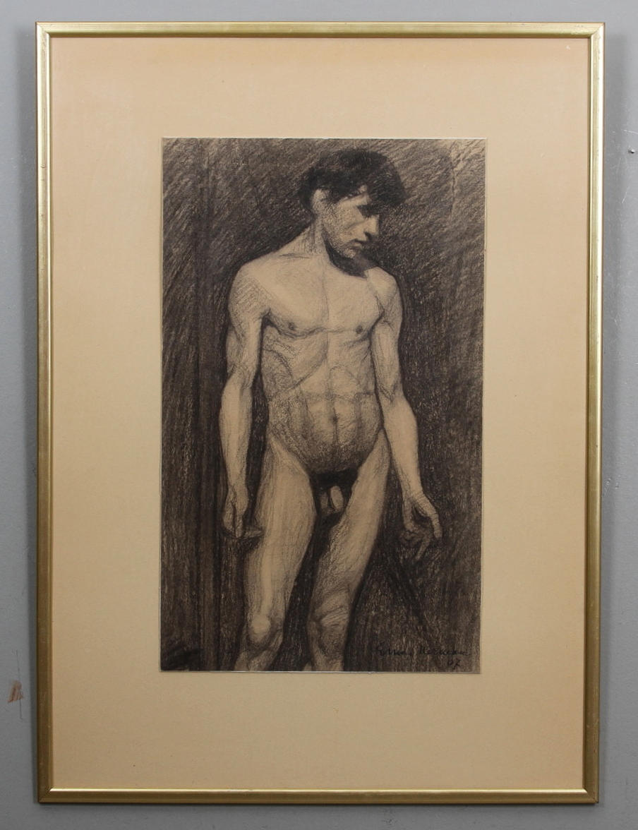 EINAR NERMAN. Modellstudie. Kolteckning, signerad och daterad 07.