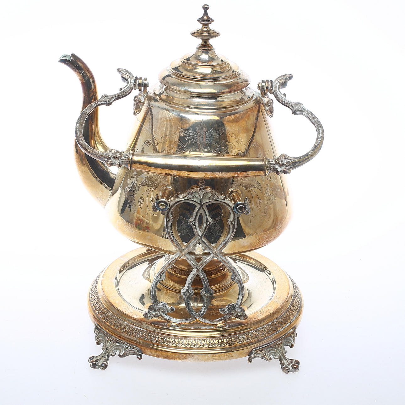 TEAPOT with RECHAUD, nickel silver, 1900s.