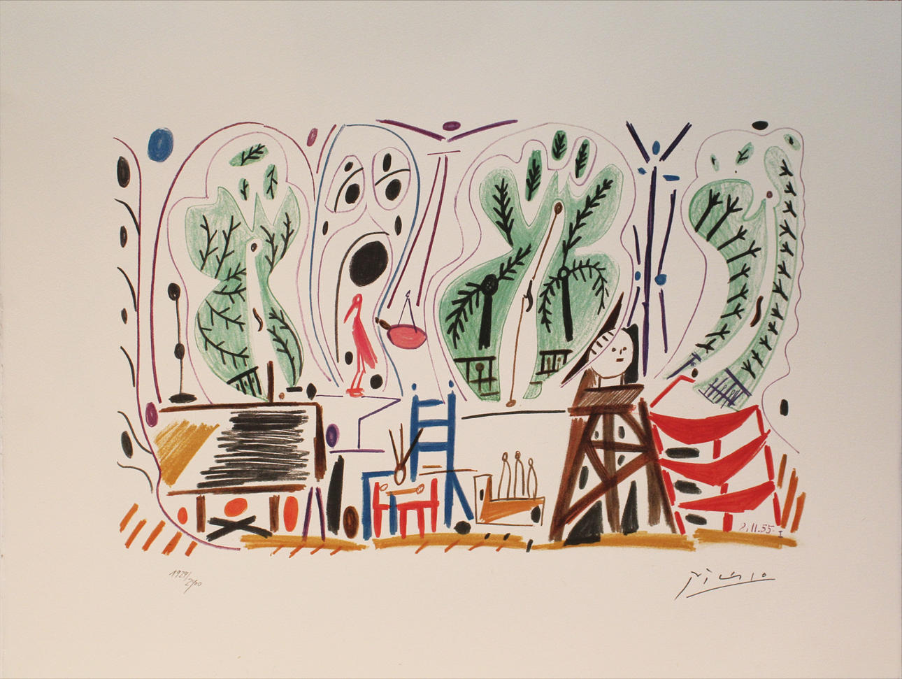 PABLO PICASSO. Le Atelier, Californie. Färglitografi. Signerad Picasso och daterad 8.11.55 i trycket. 1929/2000.