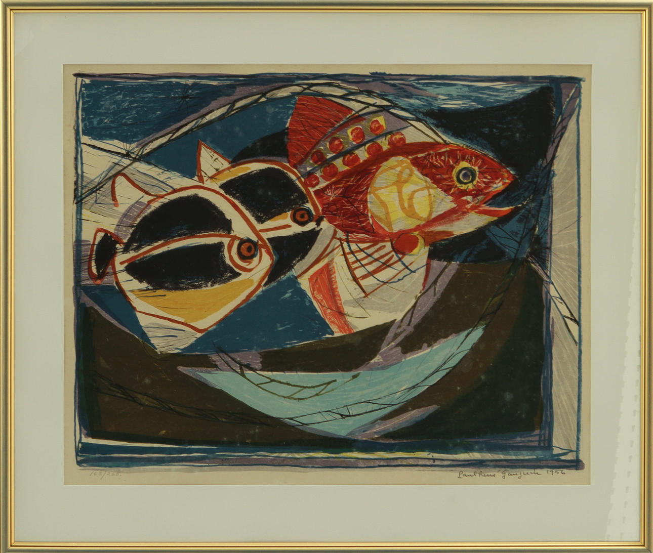 PAUL RENÉ GAUGUIN. Composition with fish, lithograph, signed and ...