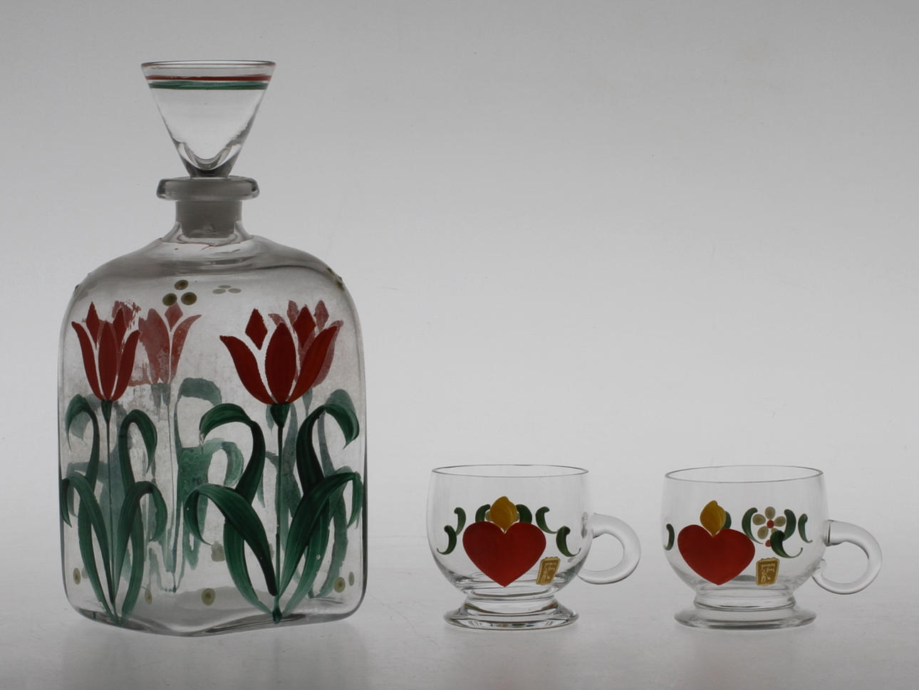 PUNSCHMUGGAR, glas, 11 st Johansfors samt KARAFF, glas. 1900-tal.