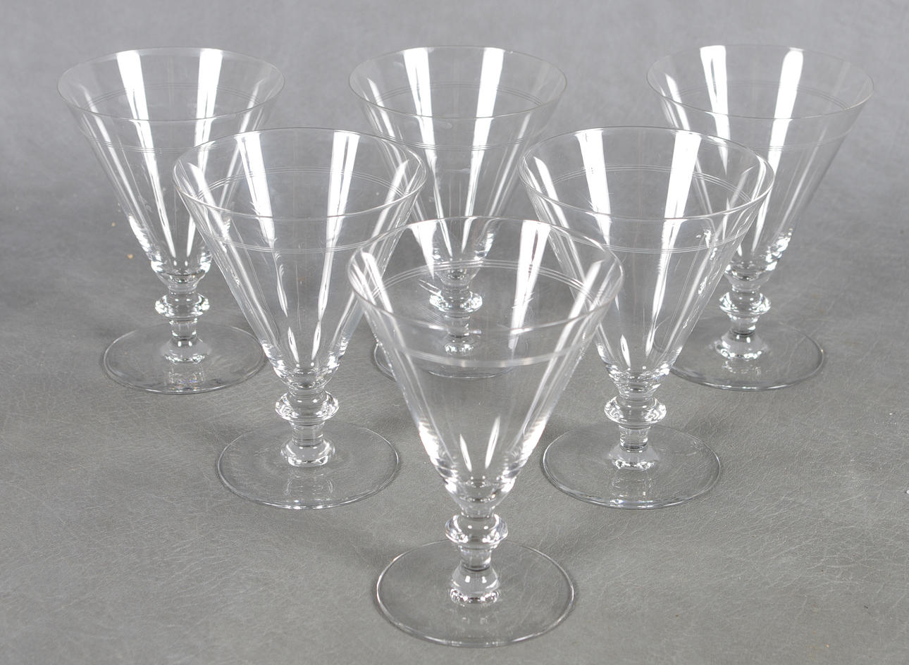 VINGLAS, 6 stycken, med slipad randdekor.