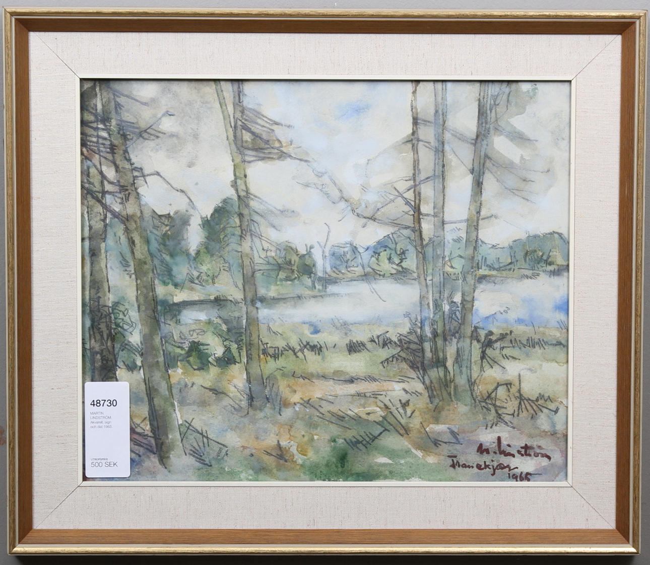MARTIN LINDSTRÖM. "Tranekjaer". Akvarell, signerad och daterad 1965.