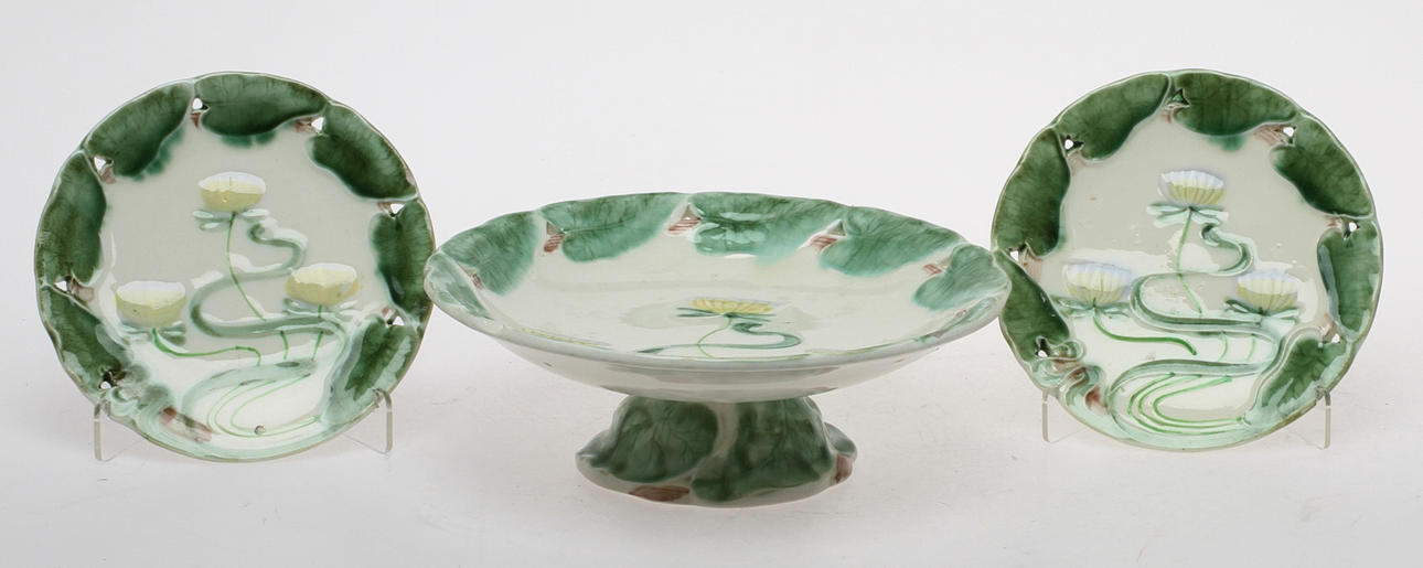 SERVISDELAR, 17 delar, majolika, art nouveau, Villeroy & Boch Schramberg, sekelskiftet 1800/1900.