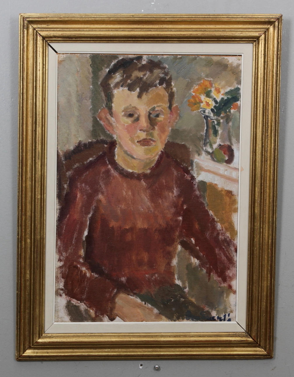 EVA ENEROTH. Porträtt av pojke. Olja på duk. Signerad.