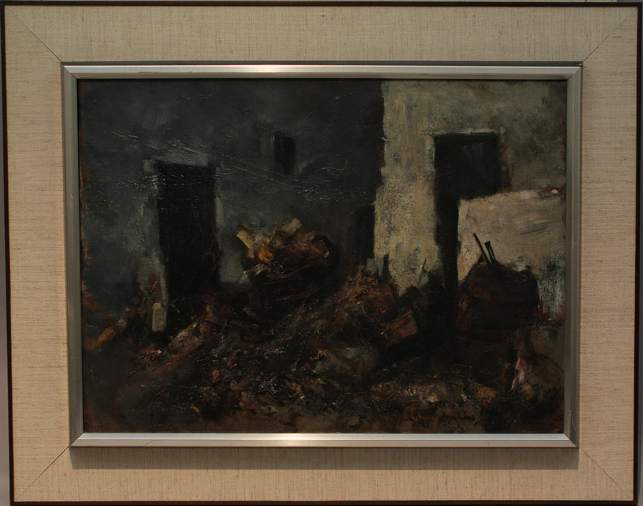 ARNE ASPELIN. Husväggar. Olja på duk. Signerad.