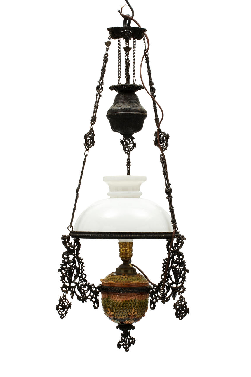 TAKFOTOGENLAMPA, majolika, 1800-talets slut. Höjd 90 cm.