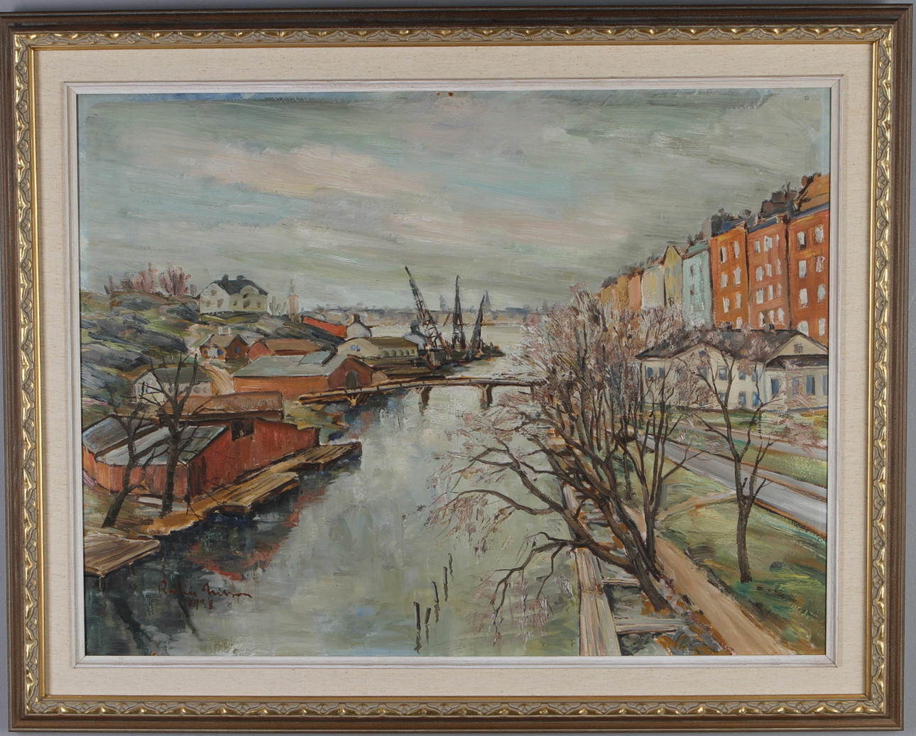 RUBEN NILSSON. Stadsmotiv, olja på pannå, dubbelsignerad samt daterad 1938?.