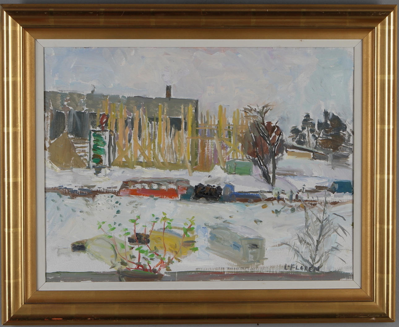 LARS FLORÉN. Utsikt från förnster, olja på duk, signerad.