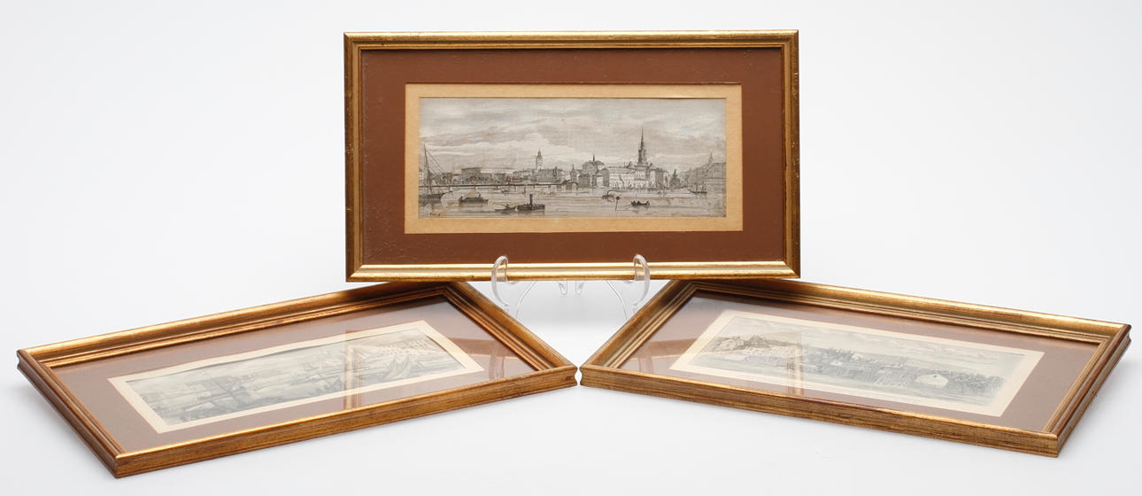 ROBERT HAGLUND. 3 st, Motiv från Stockholm. Gravyrer. En signerad i plåten, 2 st osignerade.