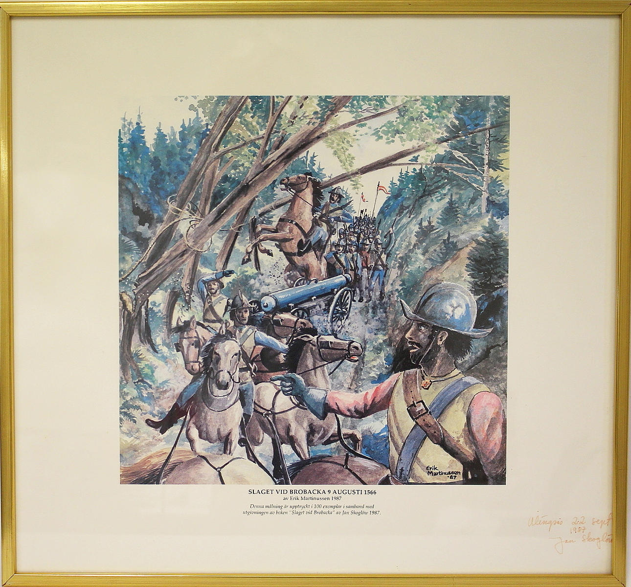 ERIK MARTINUSSEN. print, Battle of Brobacka, dated 87.