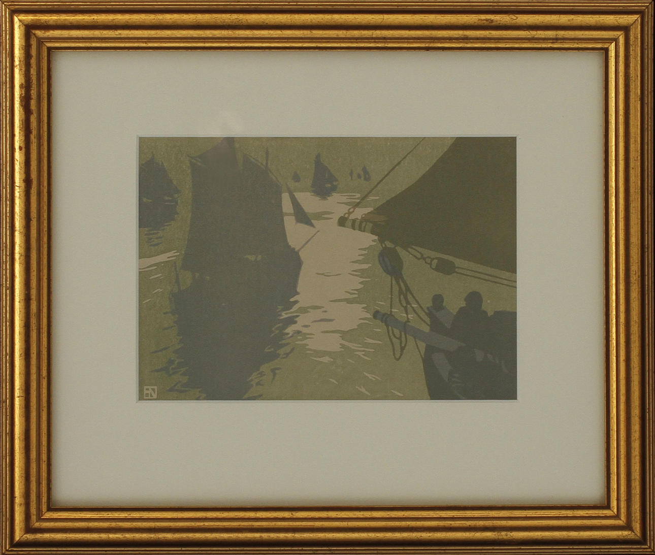 HANS NEUMANN. Segelboote, Holzschnitt, signiert.