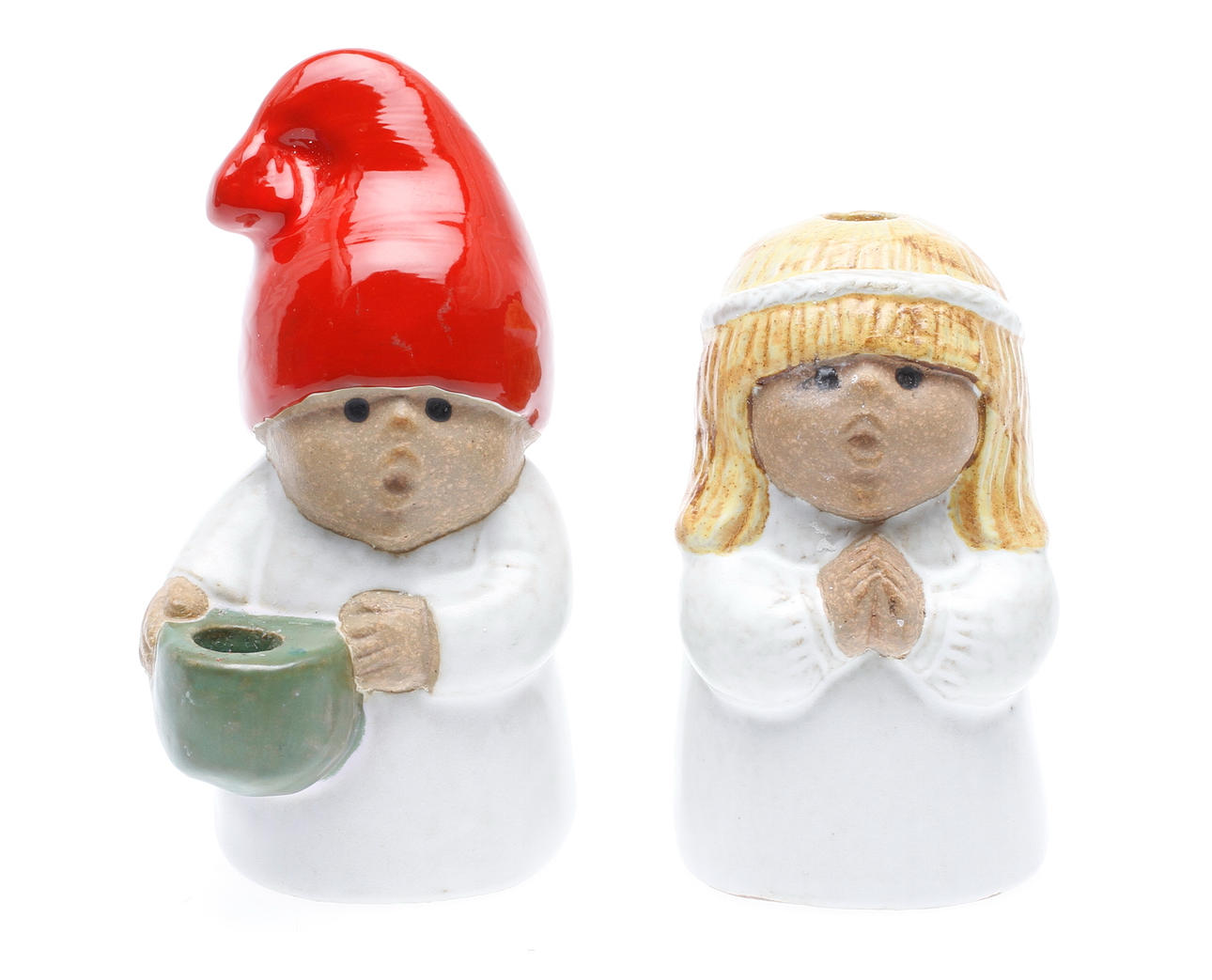 LJUSSTAKAR, 2 st, stengods, "Advent", Lisa Larson, Gustavsberg.