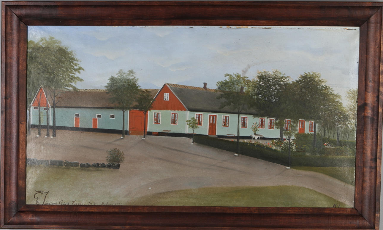 CARL LJUNGBERG. Gåramålning, "G.Jönssons gård Vranarp N:4_M Anno 1921", olja på duk, signerad K.L. samt daterad 1921.