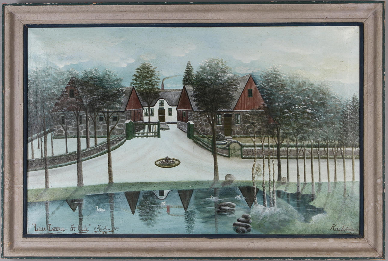 CARL LJUNGBERG. Gåramålning. "Lilla Esperöd - St:Olof M:Anno 1929", olja på duk, signerad Karl Ljungberg.