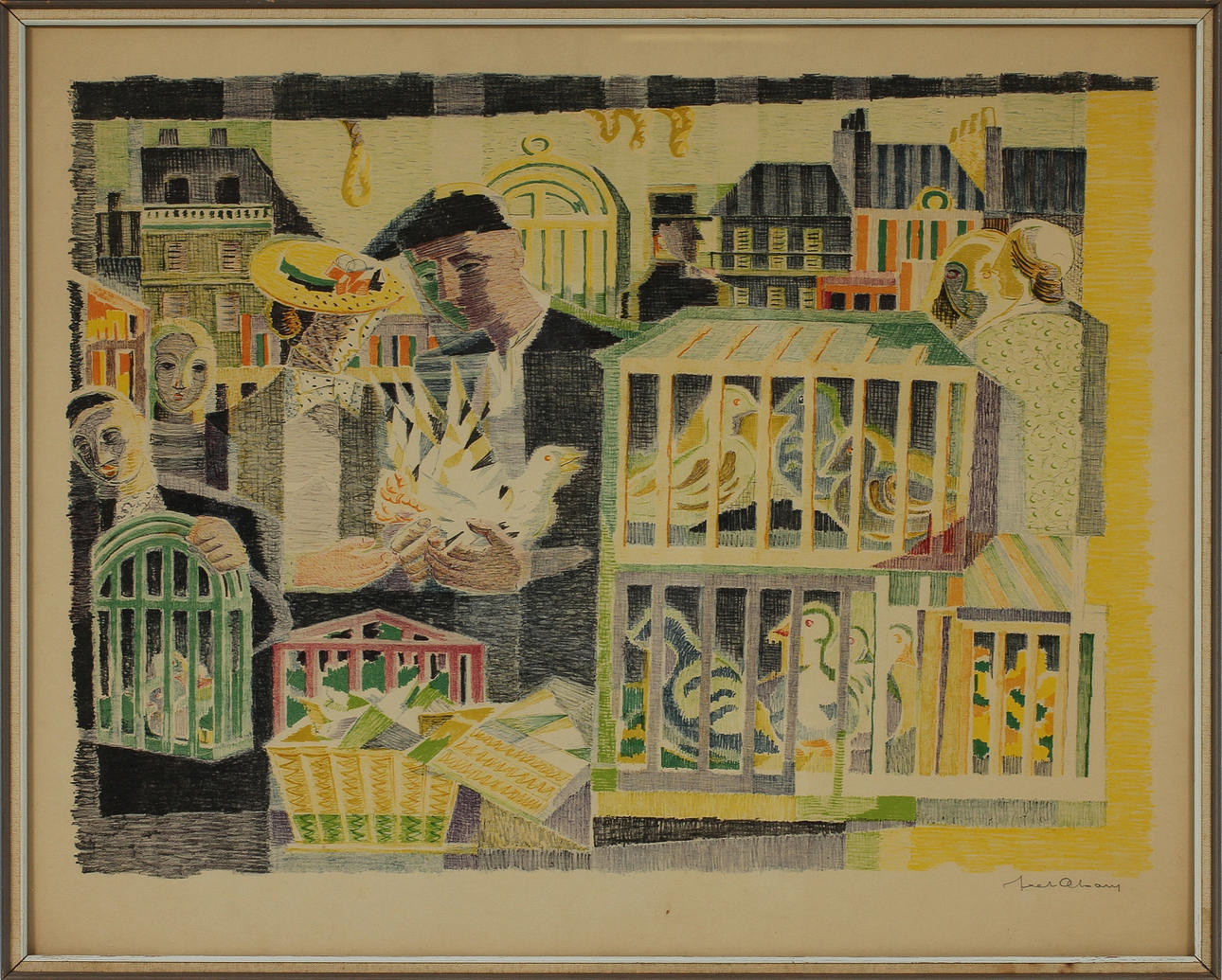 AXEL OLSON. Färglitografi, signerad.