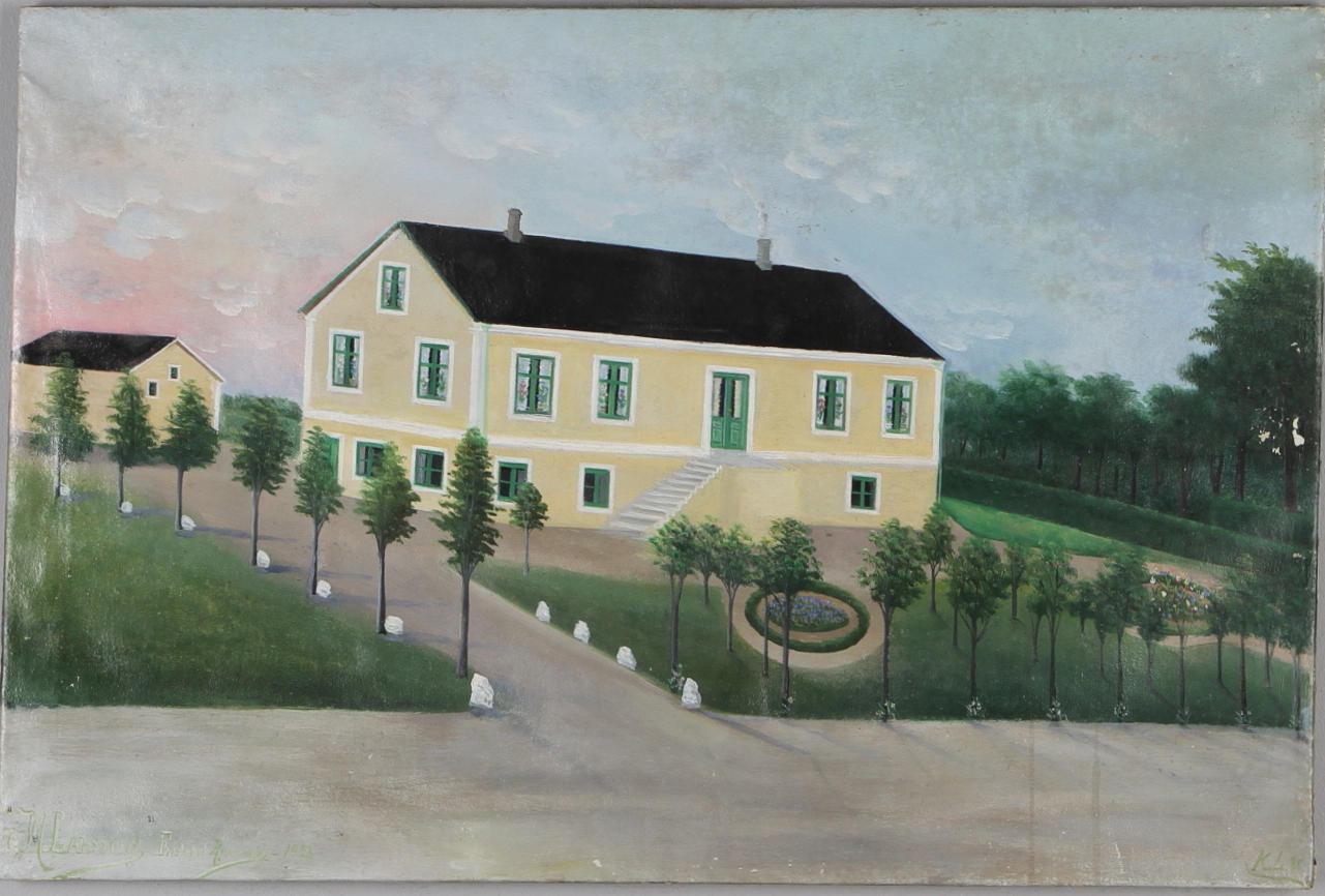 CARL LJUNGBERG. Gåramålning, "M. Larssons Fastighet Hammenhög 1925", olja på duk, signerad K.L. 25.