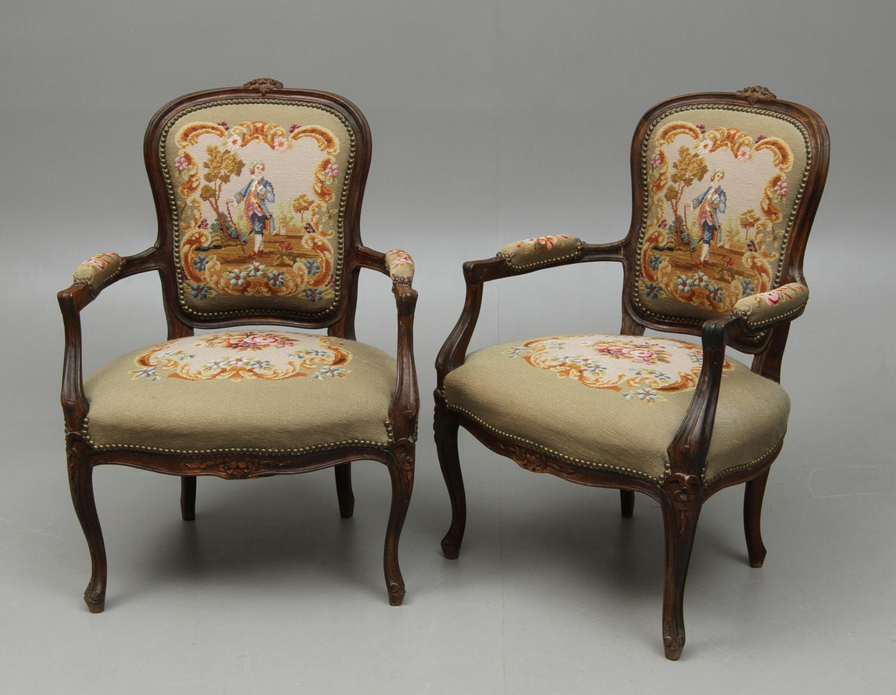 KARMSTOLAR, 1 par, rokokostil, 1900-tal.