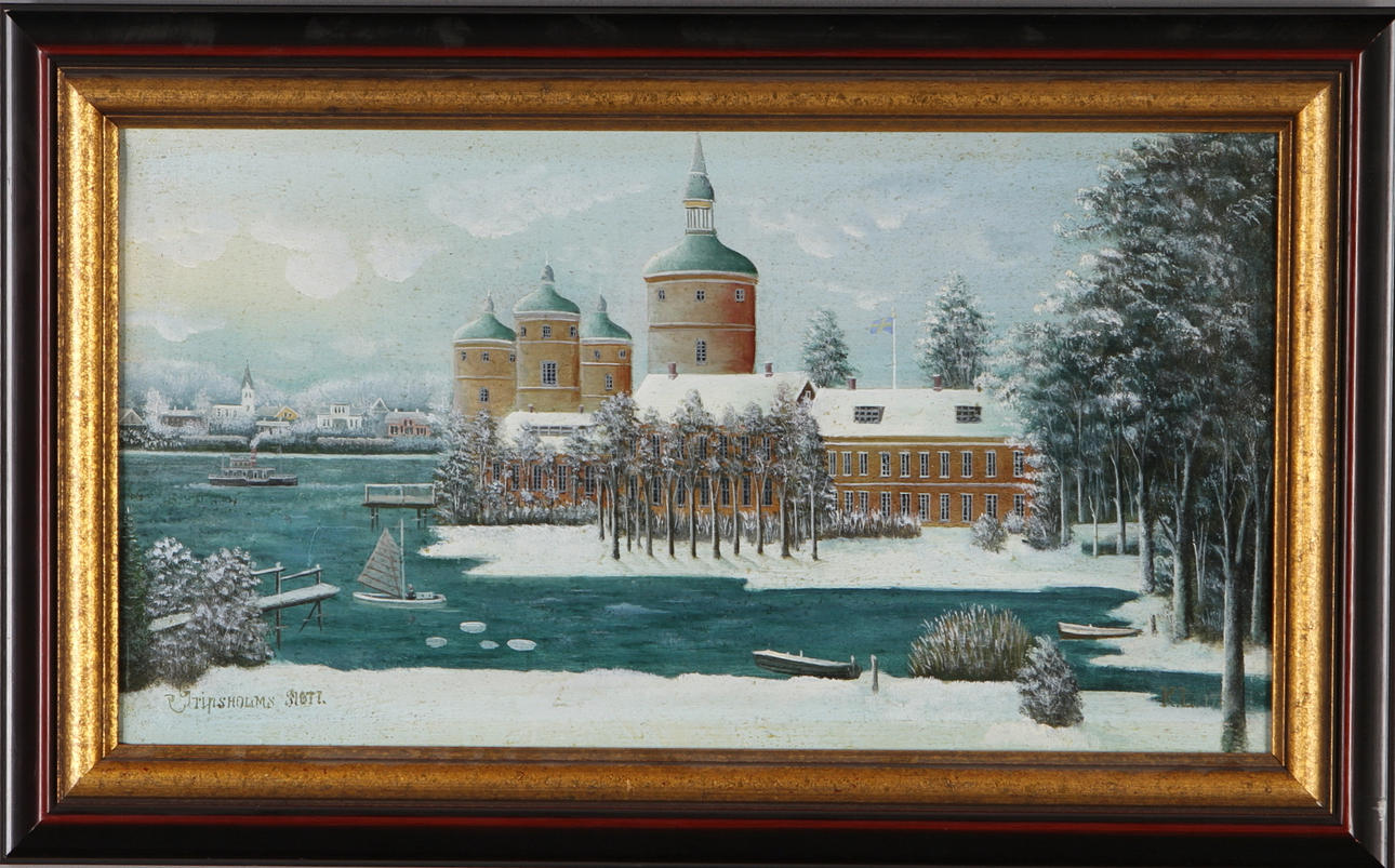 CARL LJUNGBERG. Gåramålning, "Gripsholms Slott", olja på duk, signerad K.L. samt otydlig datering.