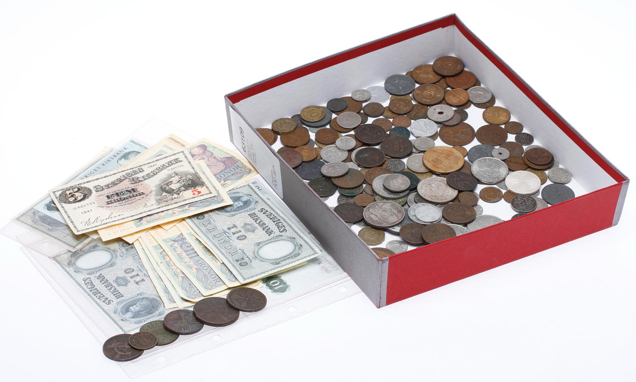 SEDLAR och MYNT, bl.a. Sverige, 1700-1900-tal.