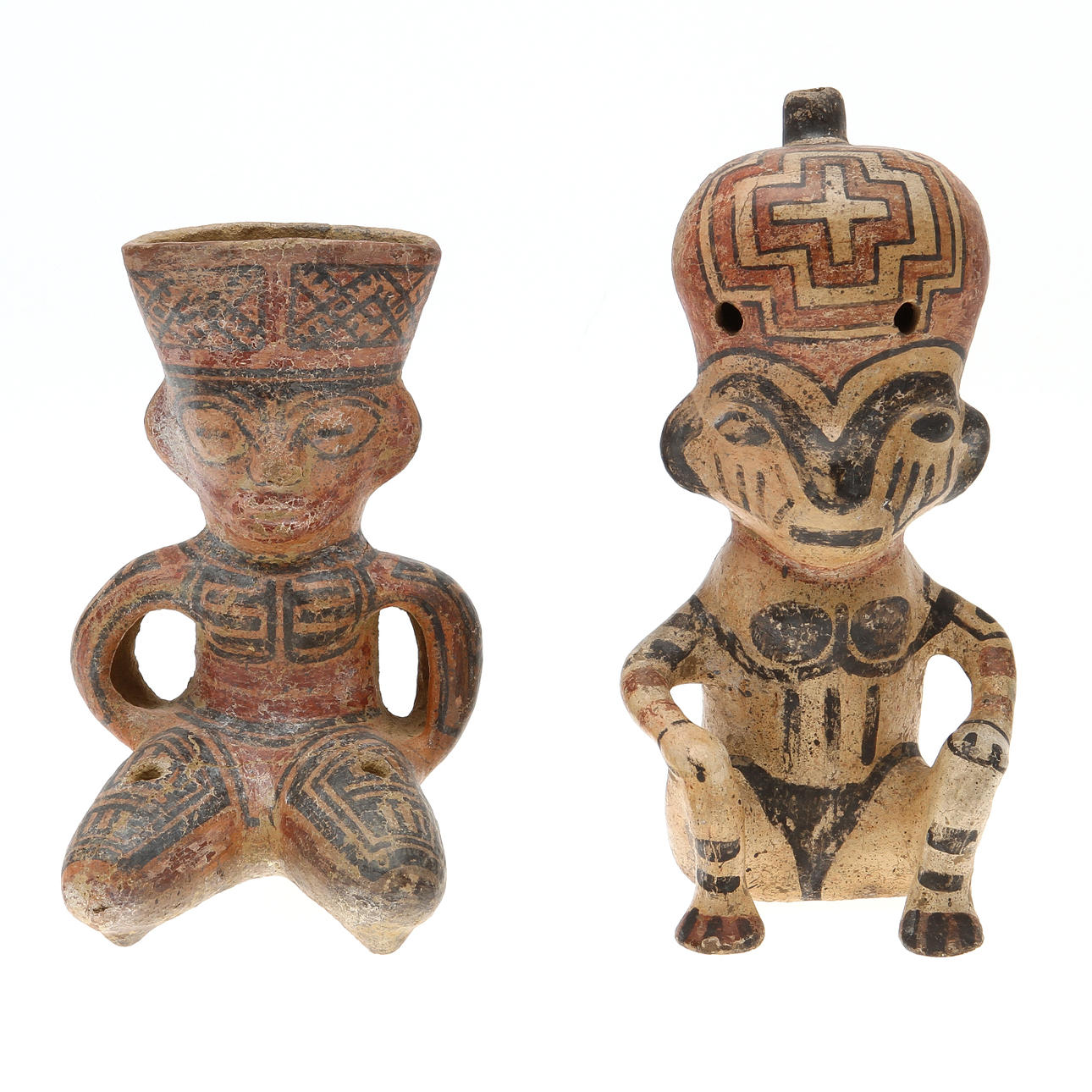 FIGURER, 2 st, lergods, troligen precolumbianska, syd/mellanamerika.