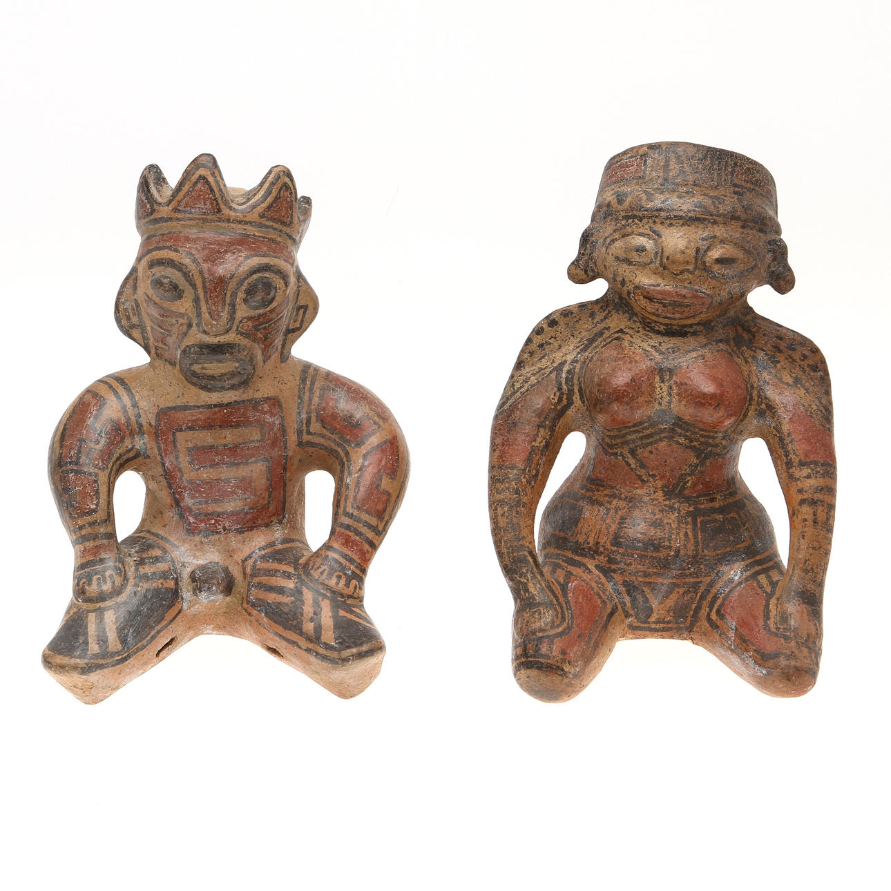FIGURER, 2 st, lergods, troligen precolumbianska, syd/mellanamerika.