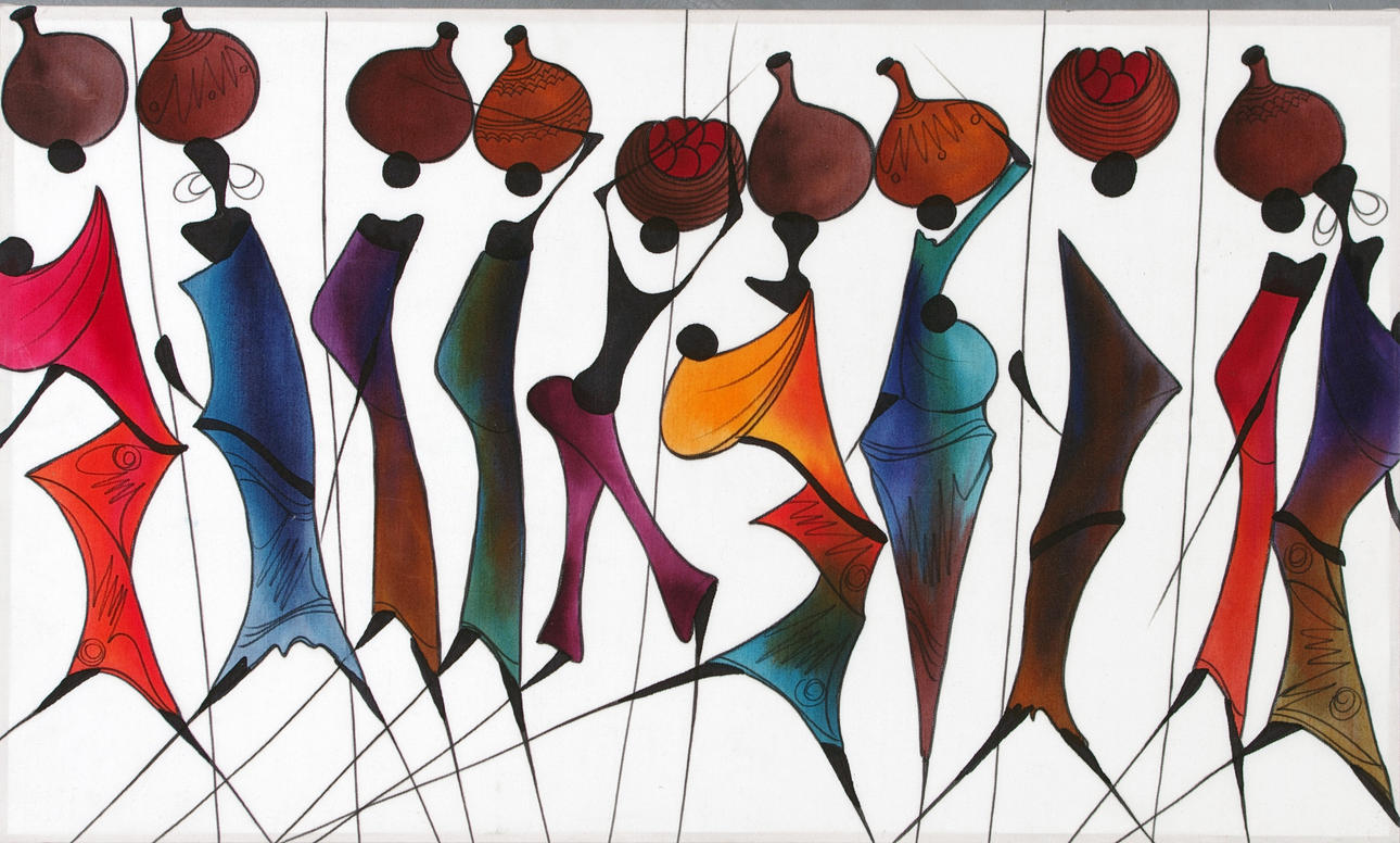 TEXTILTAVLA, tryck på duk, otydlig signering.