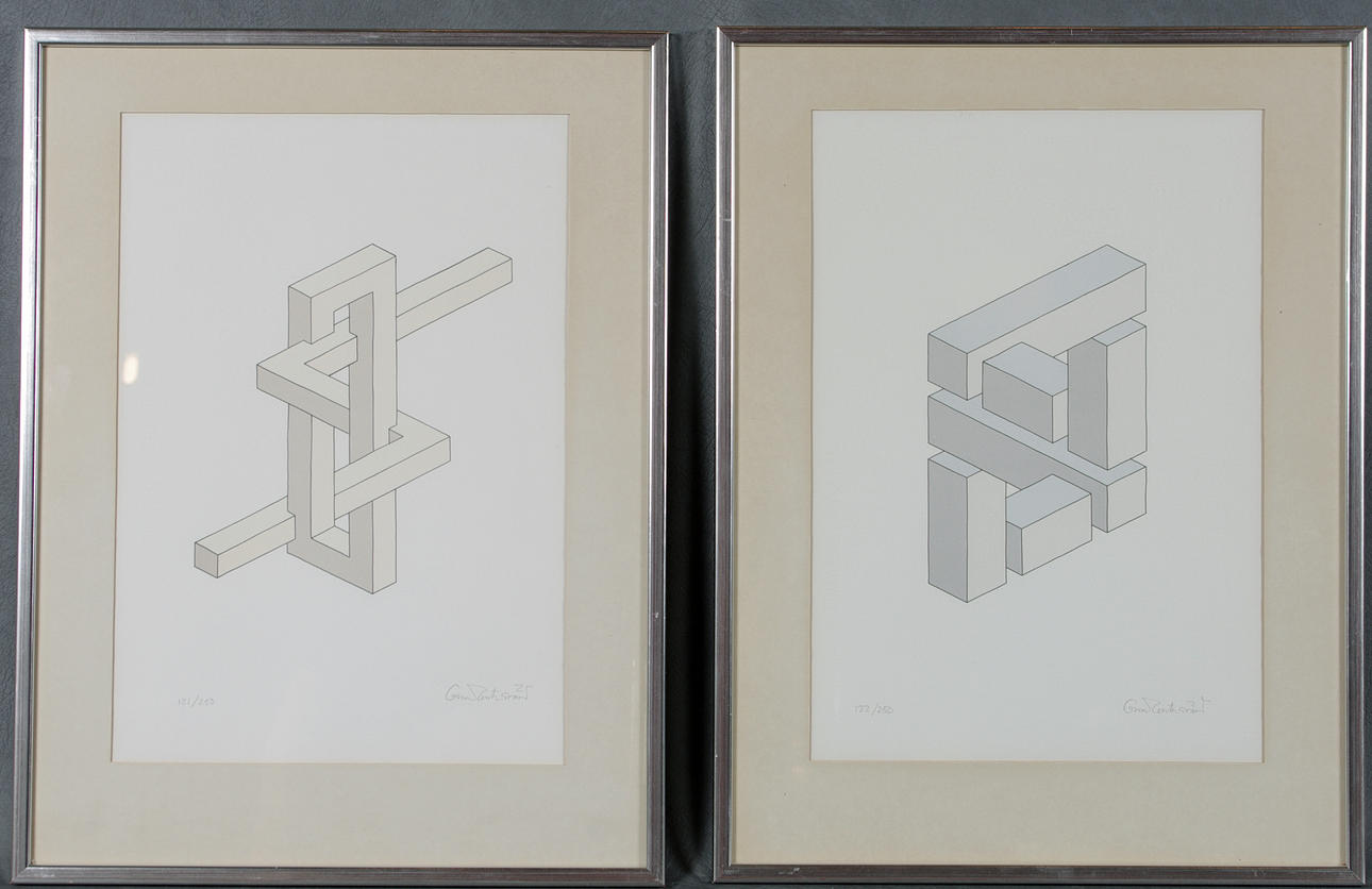 REUTERSVÄRD. omöjliga figurer, 2 färglitografier.