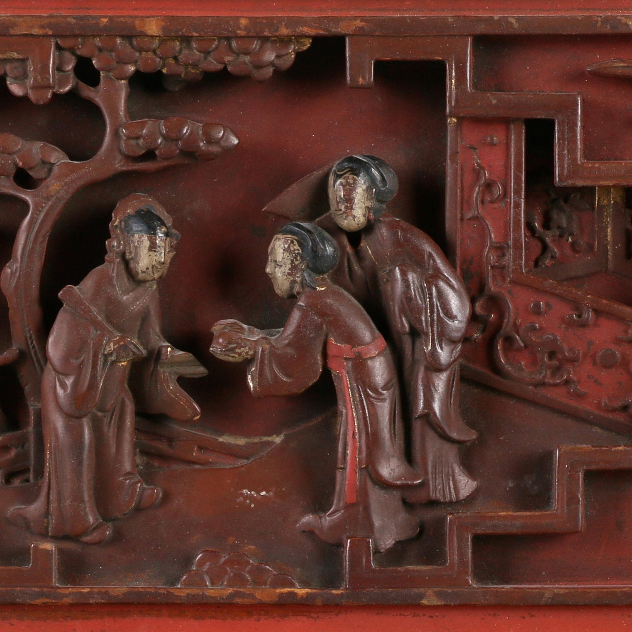 OIDENTIFERAD KONSTNÄR. Tempelpanel, skuret trä, Kina.