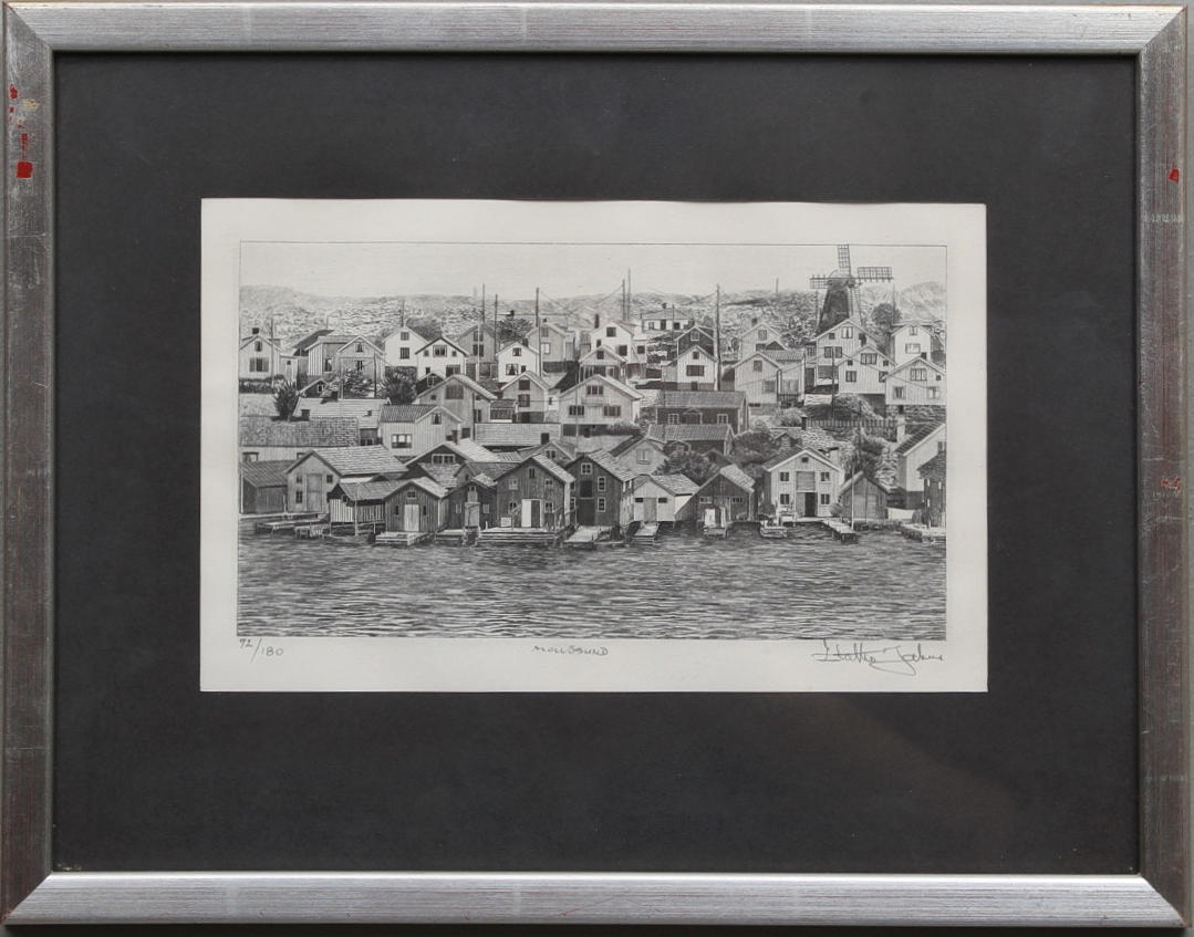 ZLATKO JAKUS. "Mollösund". Etsning. Signerad och numrerad 72/180.