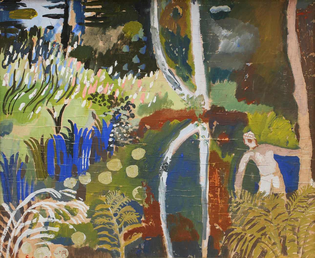 SVEN X:ET ERIXSON (1899-1970). Figur i sjölandskap. Smörpapper på pannå.