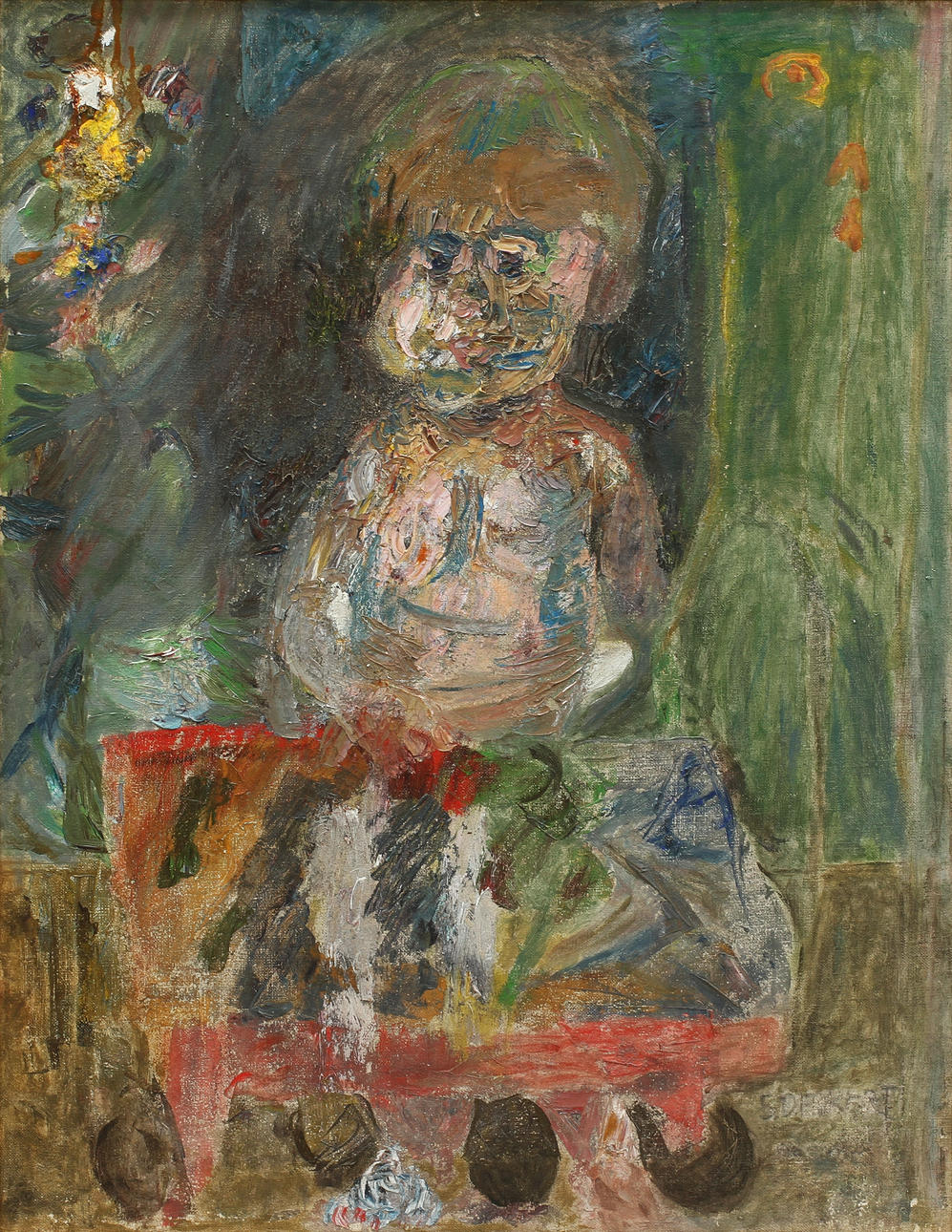 SIRI DERKERT (1888-1973). "Porträtt av liten flicka". Olja på duk.