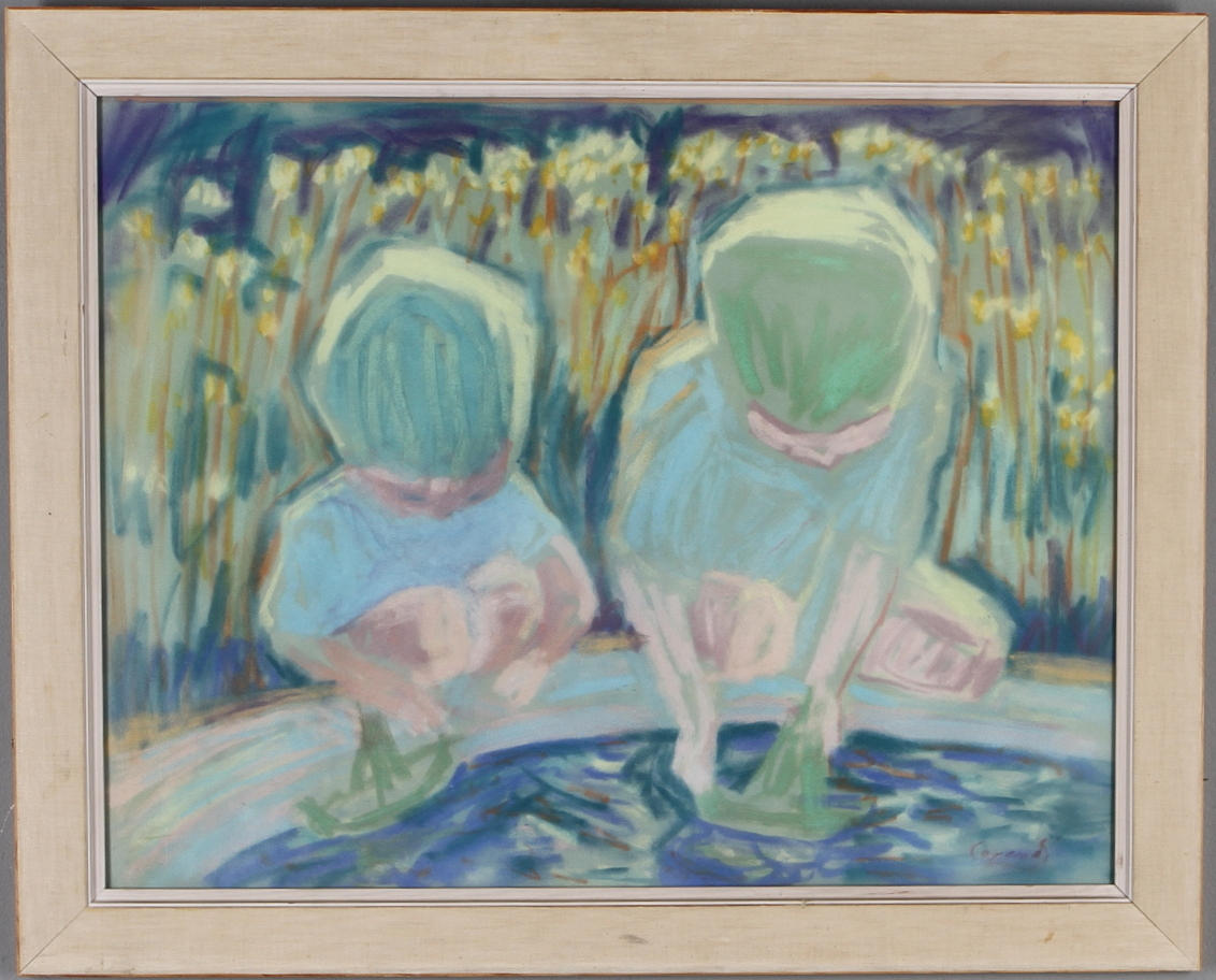 CURT CARENDI. Lekande, barn, pastell, signerad.