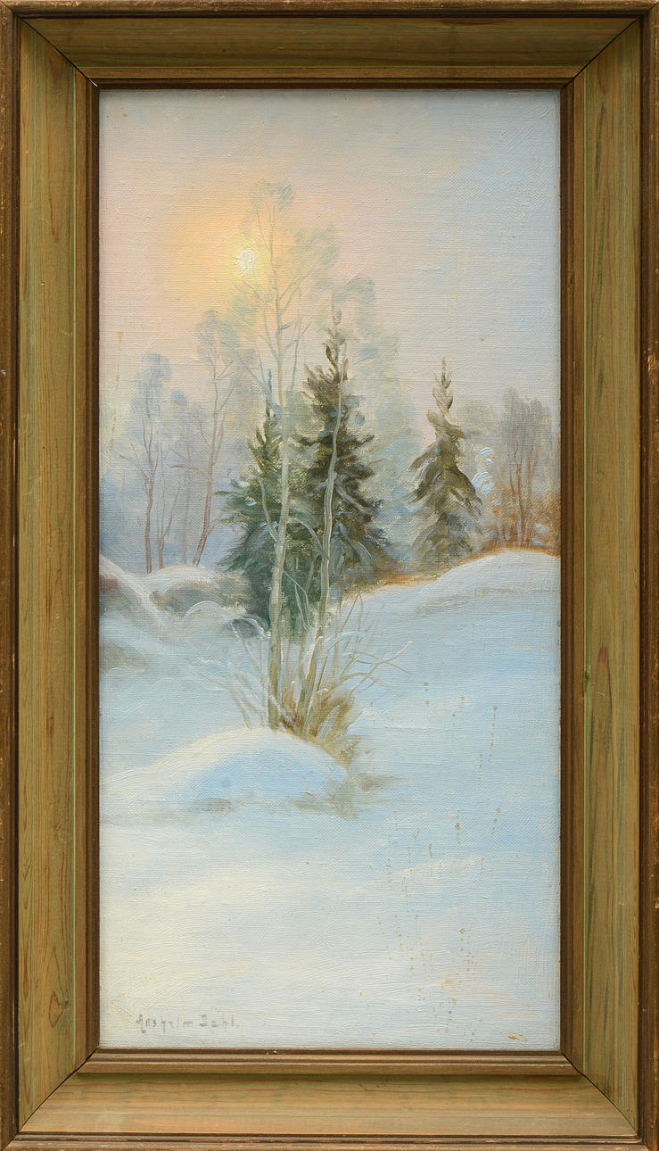 ANSHELM DAHL, olja på pannå, sign.