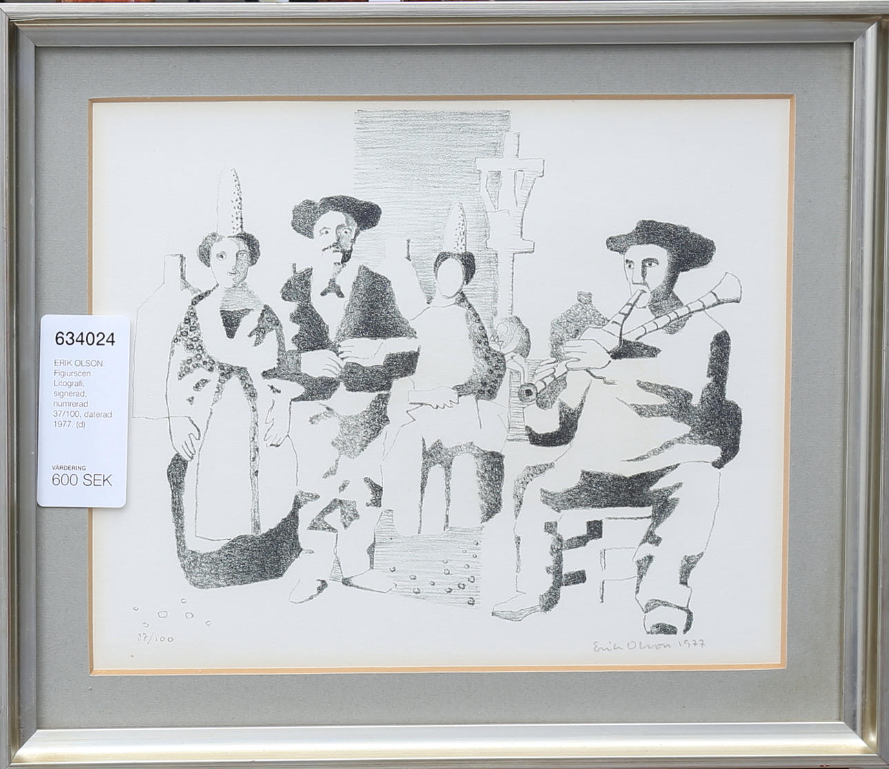 ERIK OLSON. Figure scene. Lithograph, signed, numbered 37/100, dated 1977.