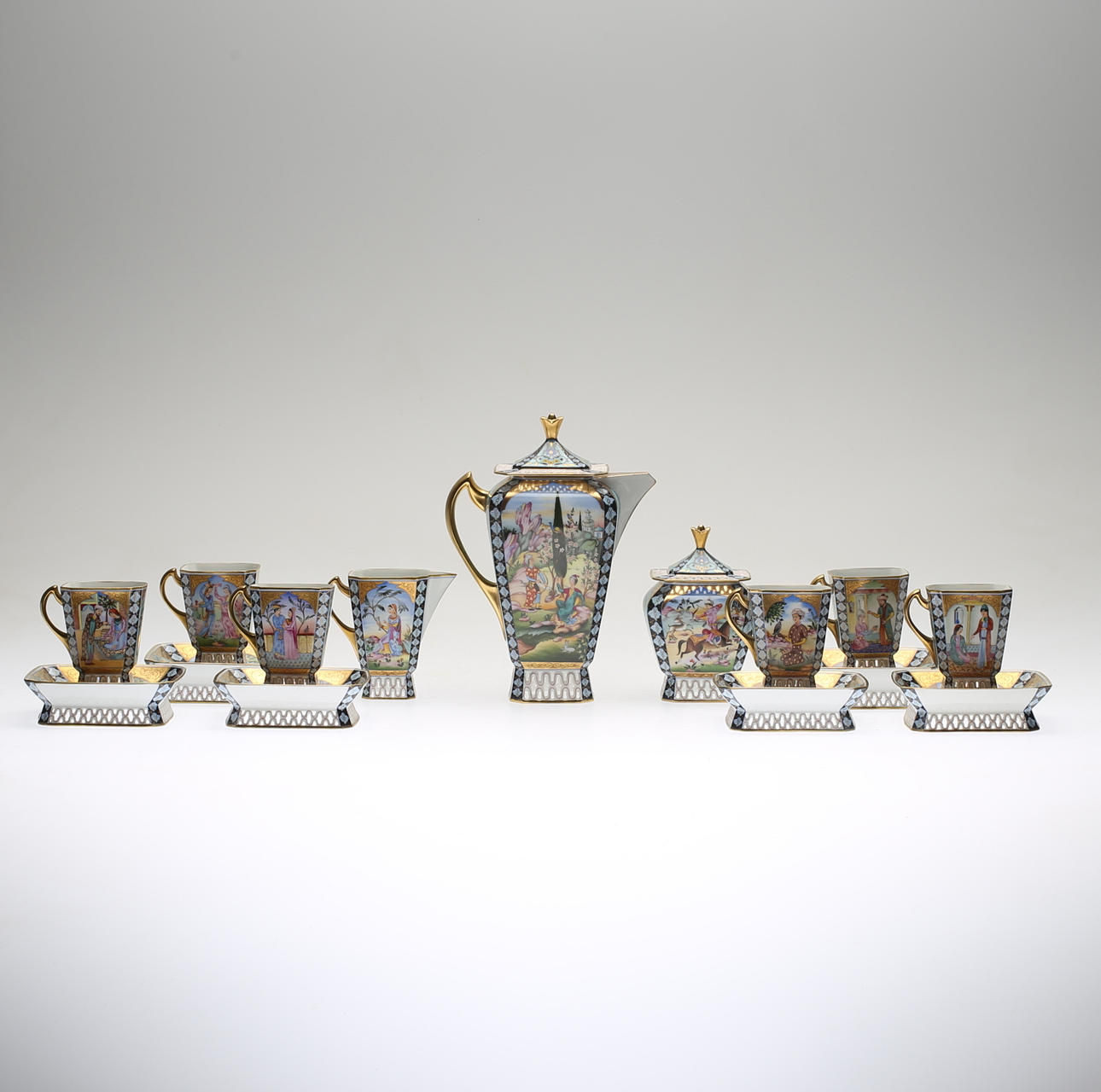 KAFFEESET, 9-teilig, "Persische Miniaturen", Herend, Ungarn.