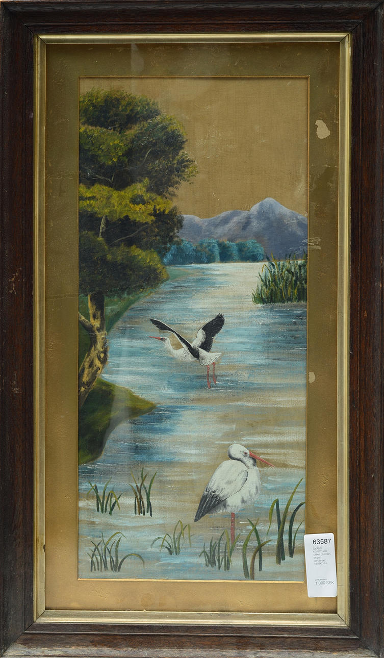 OKÄND KONSTNÄR. Måleri på siden, ett par pendanger. 18/1900-tal.