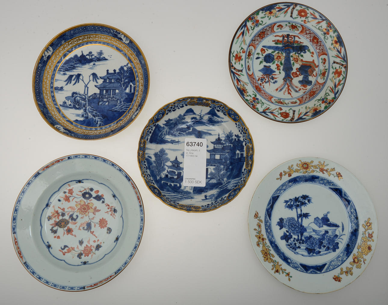 TALLRIKAR, 5 st, Kina 17/1800-tal.