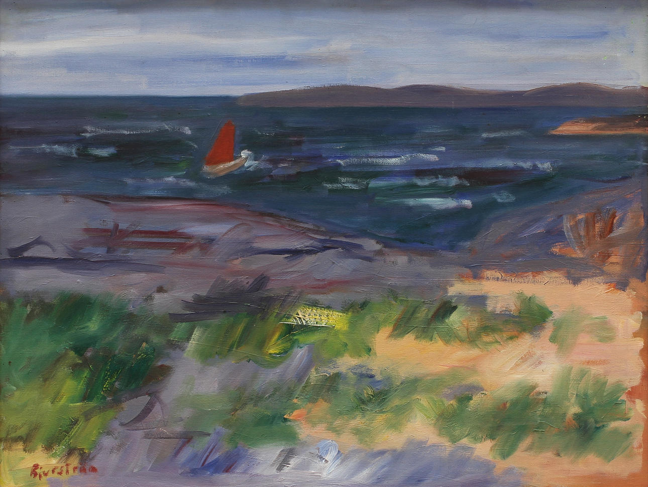 TOR BJURSTRÖM (1888-1966). Båt vid kusten. Olja på duk.