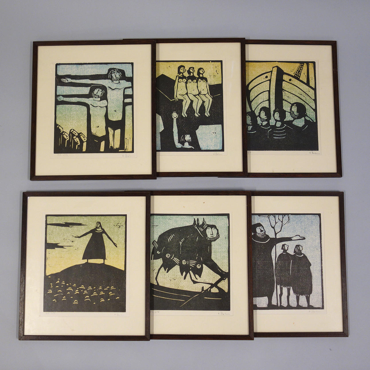 ÅKE HOLM. Biblical motifs, 6 pcs. Signed and numbered. Linoleum