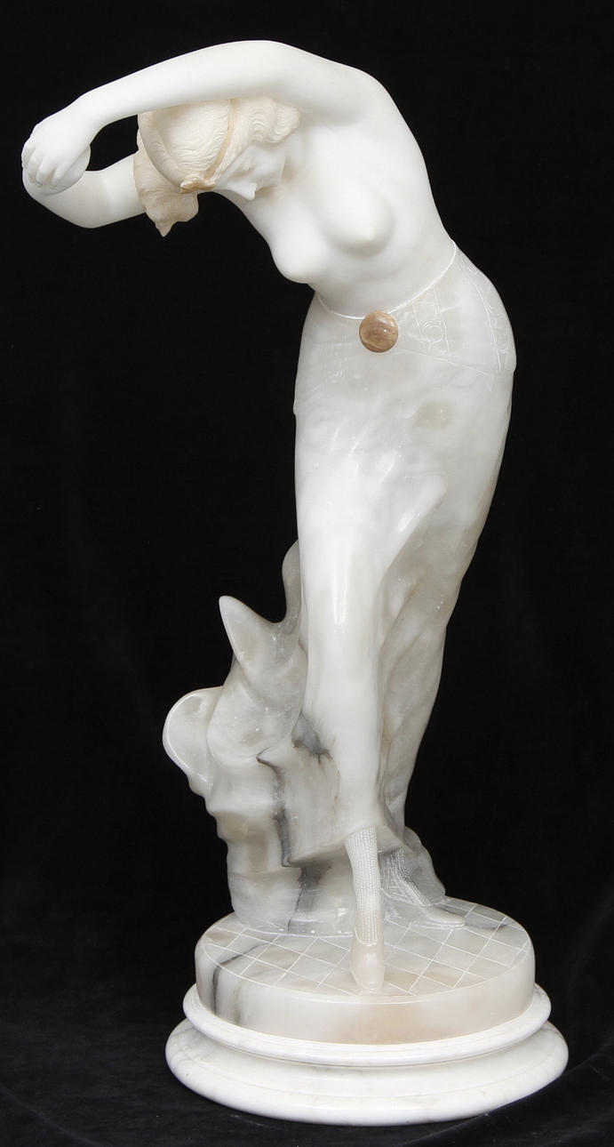 LIBERO GREMIGNI. Skulptur, alabaster, Art Nouveau, signerad Prof Libero Gremigni.