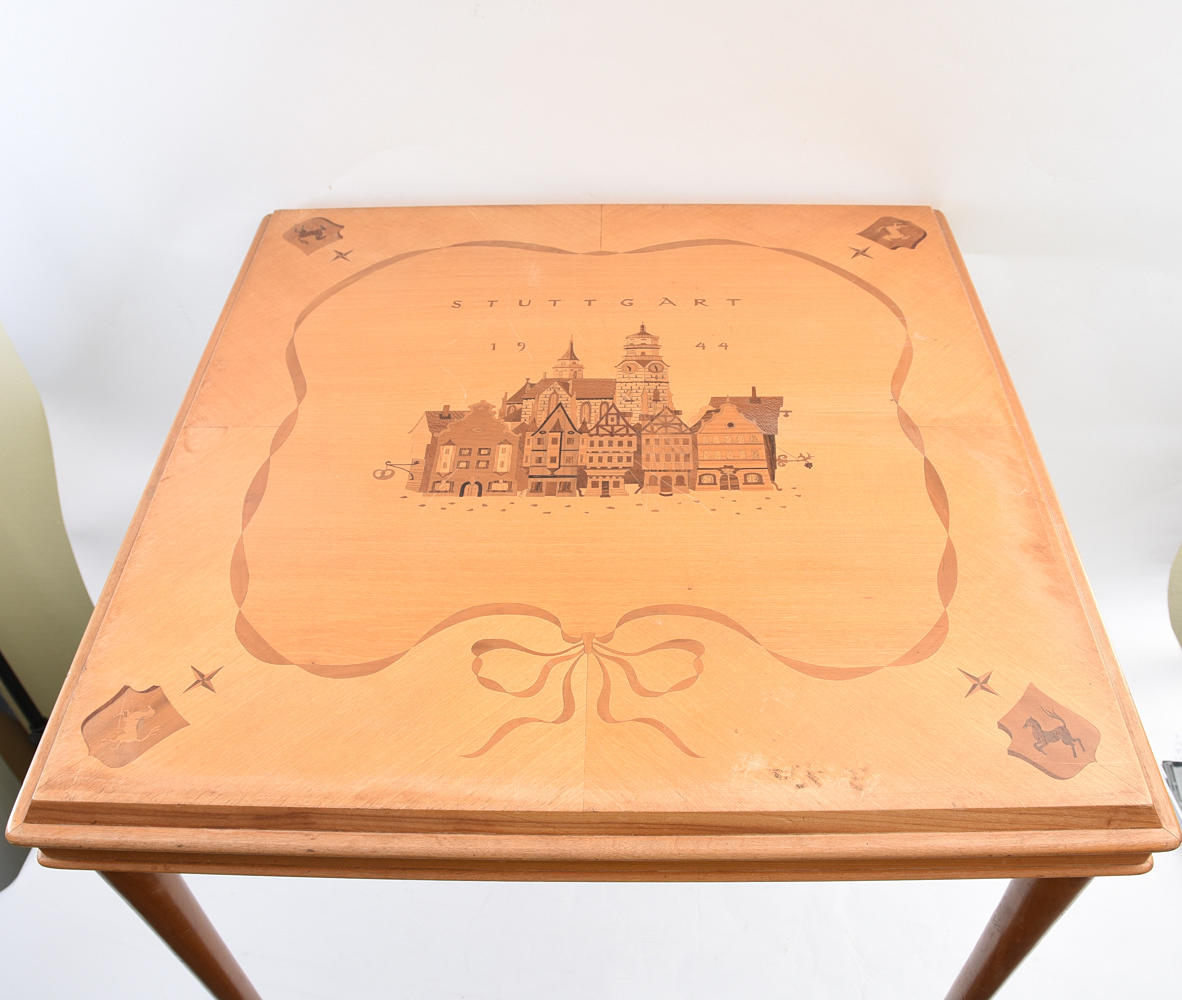 INLAID TABLE "STUTTGART", inlaid wood, 1. Half of the 20th century.