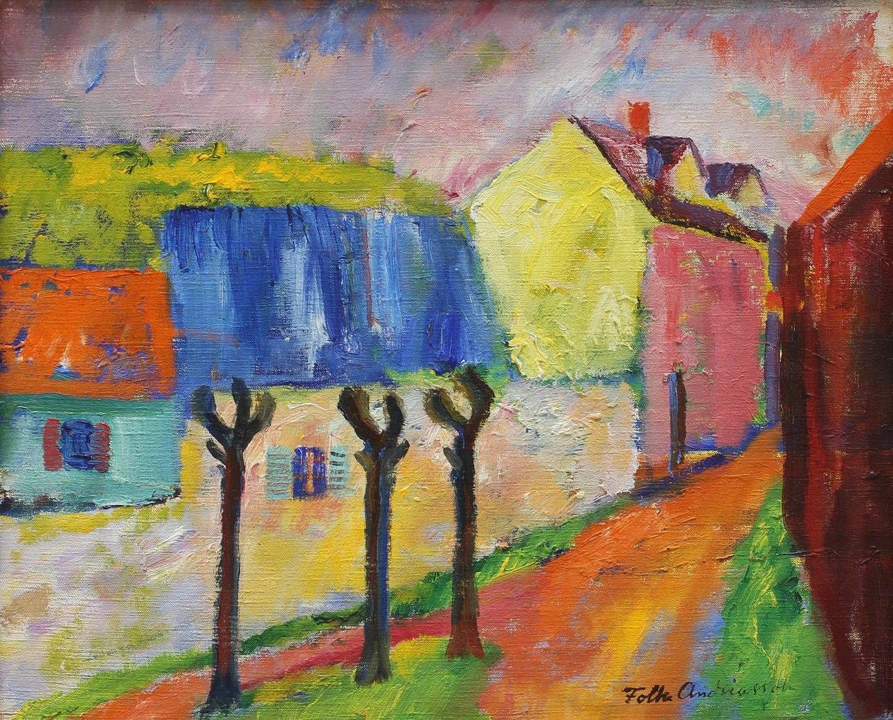 FOLKE ANDRÉASSON (1902-1948). Sydfransk by. Olja på duk.