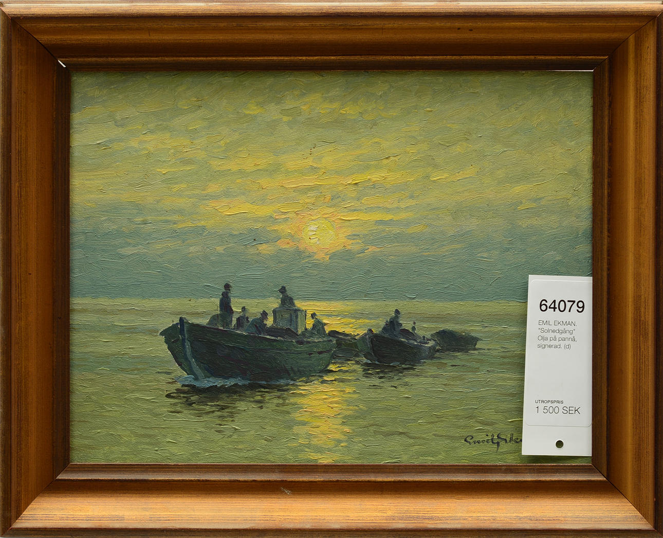 EMIL EKMAN. "Solnedgång" Olja på pannå, signerad.