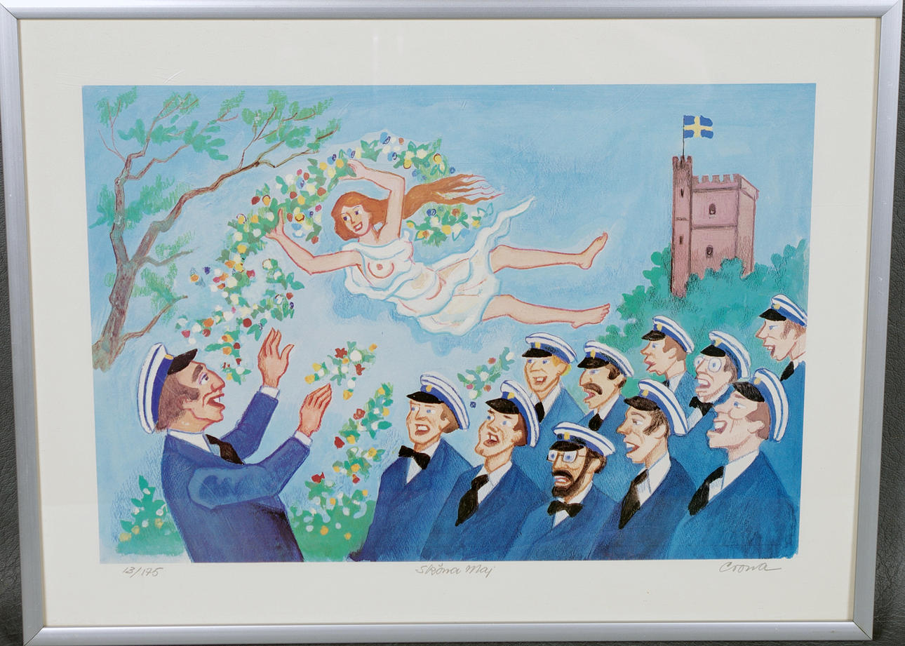 GEORG CRONA. Sköna maj, färglitografi.