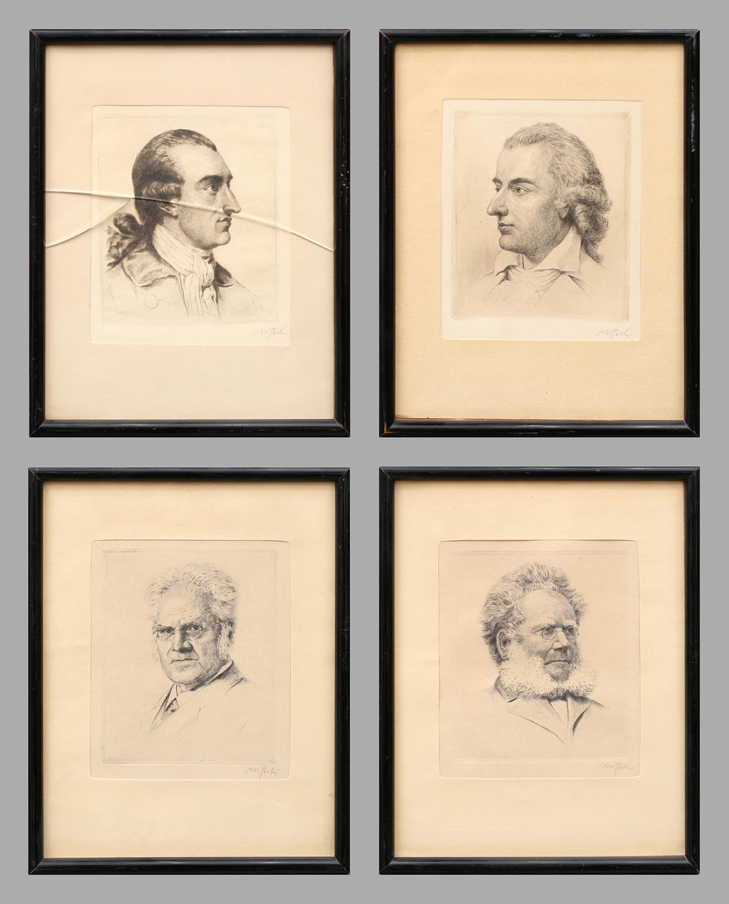WILLIAM PECH. A Collection OF ETCHINGS 4 pcs, portrait, signed W Pech ...