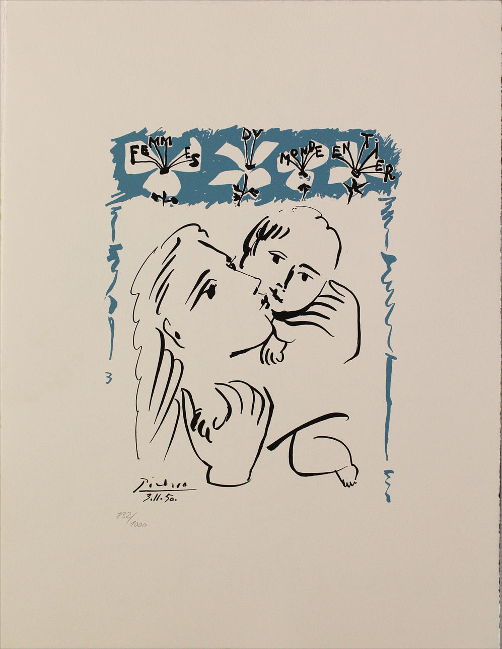 PABLO PICASSO. EFTER. "Femmes du monde en tier" Färglitografi. Signerad Picasso och daterad 3.11.50 i trycket. 832/1000.