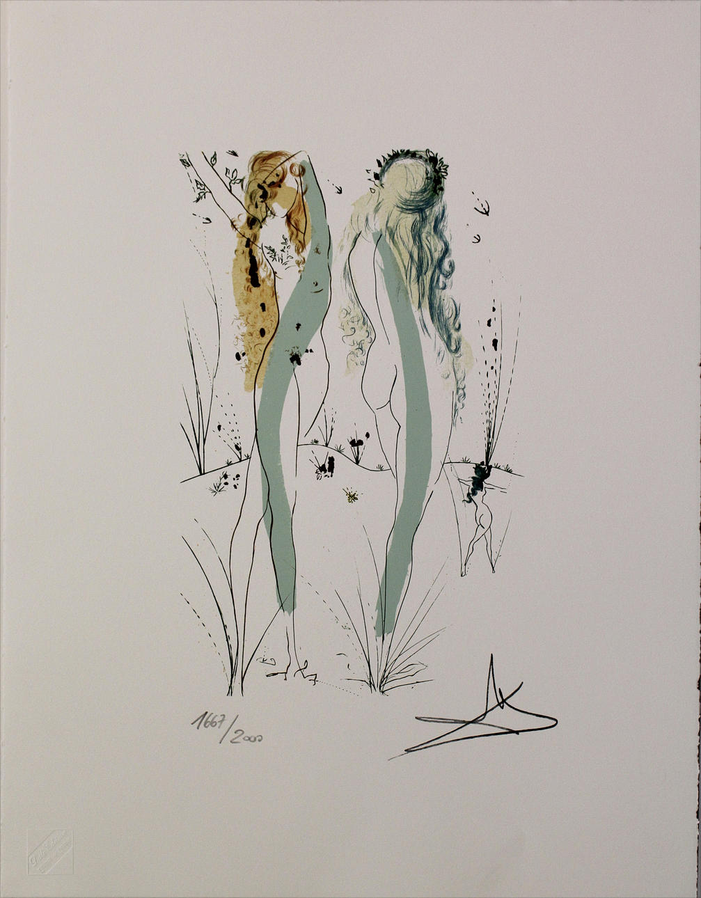 SALVADOR DALI. EFTER. Modeller. Färglitografi. Signerad Dali i trycket. 1667/2000.