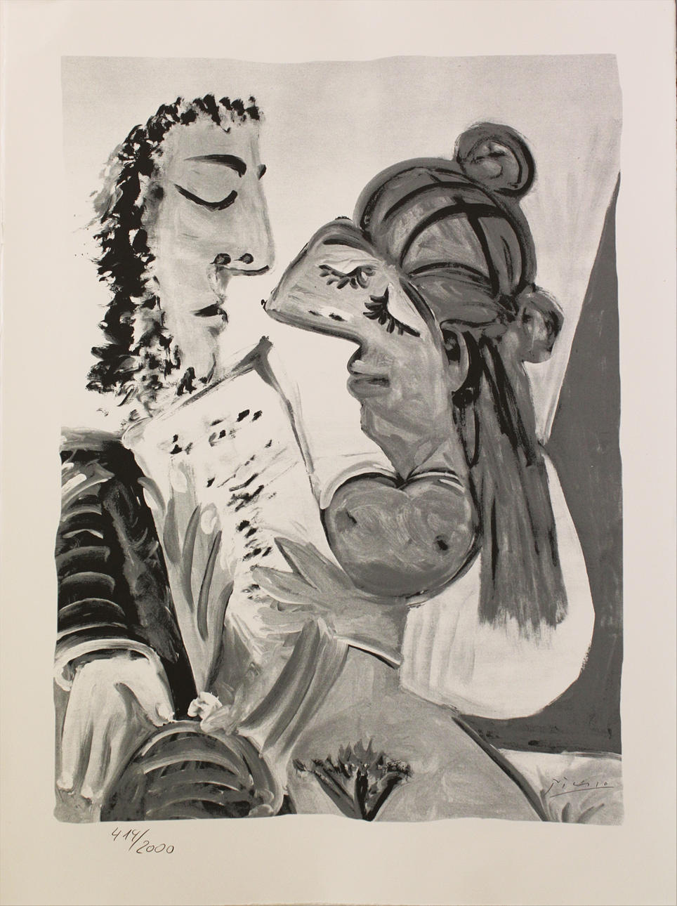 PABLO PICASSO. EFTER. Man och modell. Färglitografi. Signerad Picasso i trycket. 414/2000.